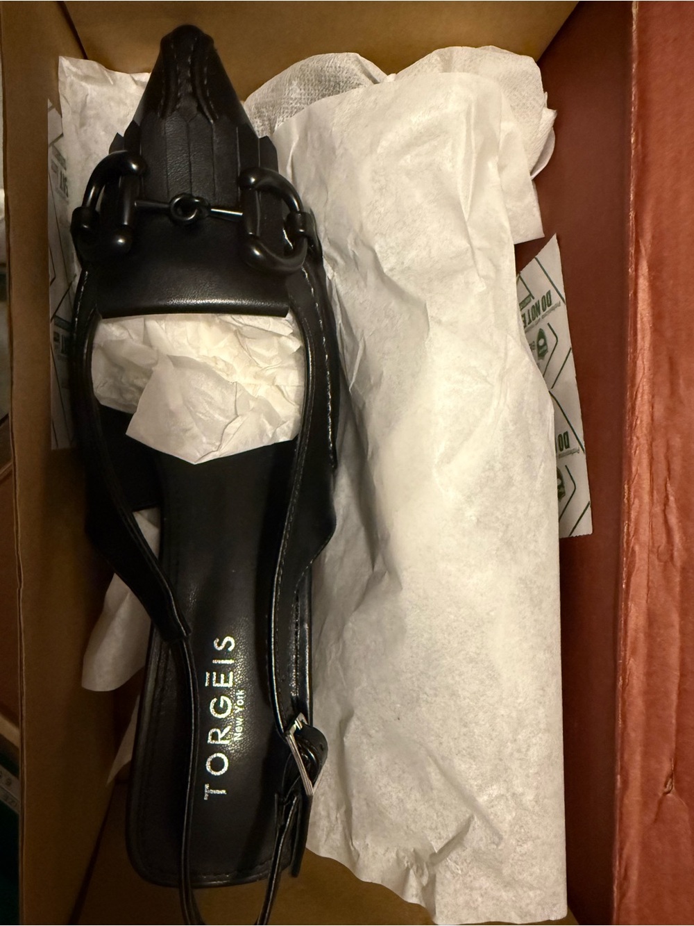 Torgeis NIB Women’s Size 7 Black Leather Slingback Mules with Bit Detail - Picture 3 of 10